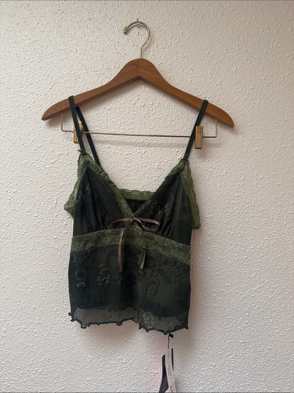 Romwe Olive Green Lace-Trim Cami Top